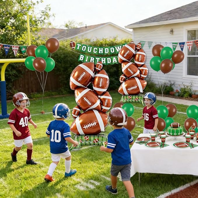 2-Piece Football Party Decoration Set - 5 ft Large Self Standing Football Foil Balloons, Suitable for Game Day Celebrations and Sports Themed Party Decorations (Football Pile)