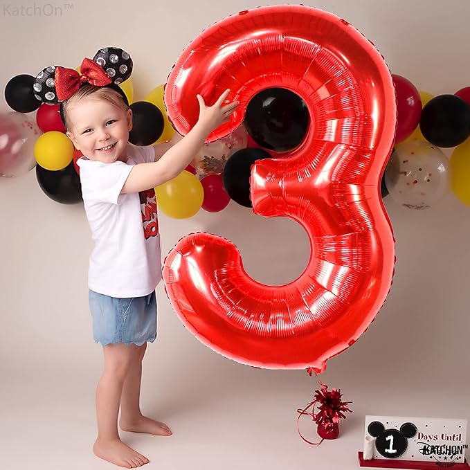 KatchOn, Giant Red Number 3 Balloon - 40 Inch | Red Foil Number 3 Balloon For 3rd Happy Birthday Decorations | Number Three Balloon For Anniversary Decorations | Birthday Party Decoration