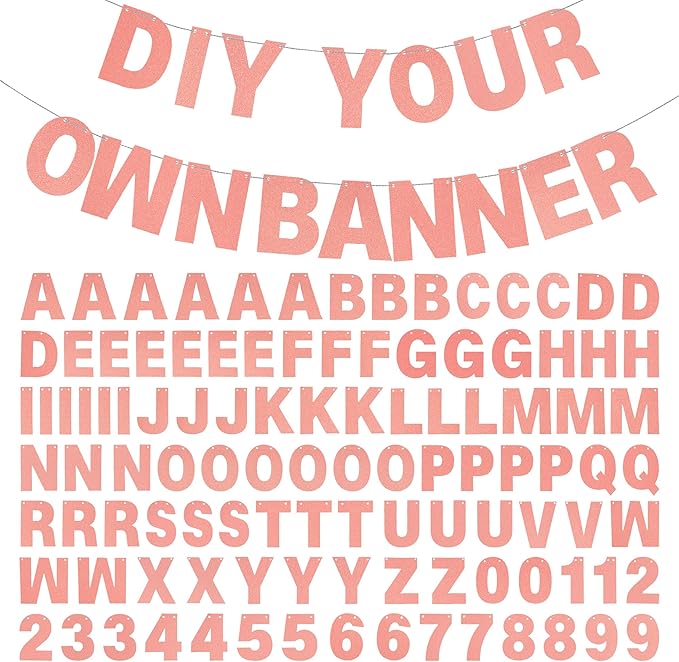 DIY Banner Kit with Letters Glitter Banner Letters Customizable Birthday Banners Graduation Banner Custom Party Hanging Banner for Graduation Wedding Party Baby Shower Decoration(Rose Gold)