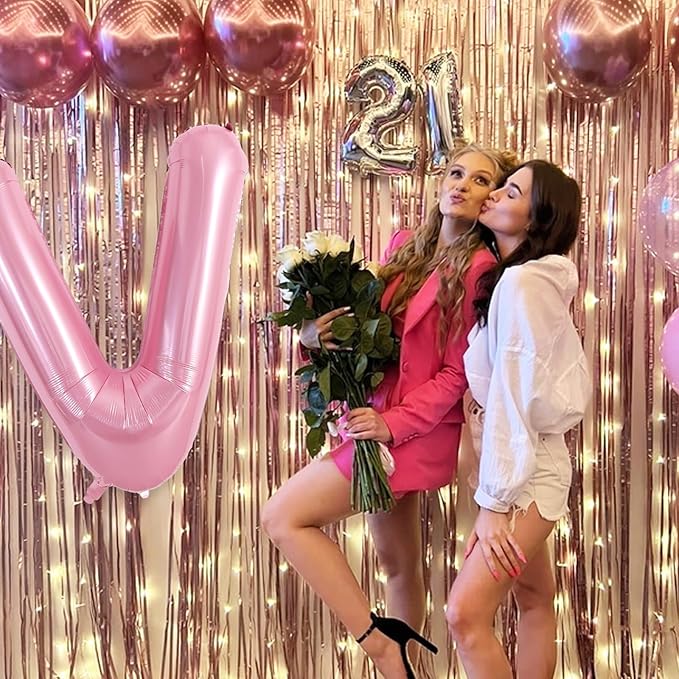 TONIFUL 40 Inch Large Pink Letter V Balloons Giant Foil Mylar Alphabet Balloon for Birthday Party Anniversary Baby Shower Wedding Supplies Decorations