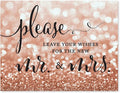 Andaz Press Wedding Party Signs, Glitzy Rose Gold Glitter, 8.5x11-inch, Please Leave Your Wishes for the New Mr. & Mrs., 1-Pack, Bokeh Colored Party Supplies