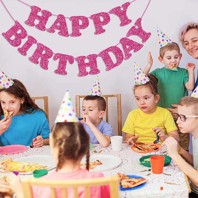 Glitter Rose Red Happy Birthday Banner Birthday Party Decorations Sign Garland Bunting Banner for Wall Decor Party Background for Kids Boys Girls Adults