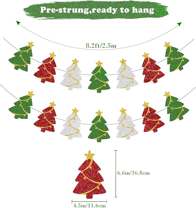 Christmas Decorations - Christmas Tree Banner Garland for Xmas Hanging Decor(Pre-Strung)