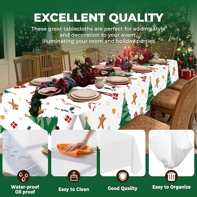6 Pack Christmas Tree Tablecloth Disposable Plastic Tablecloth Table Cover for Christmas Party Decoration Supplies 54 x 108 Inches (Christmas Tree)