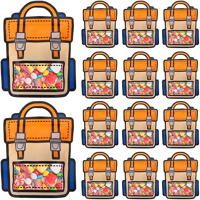 EONSUI 30PCS Plastic Cartoon Backpack Shaped Goodies Bags with Handles for Kids Birthday, Back to School Supplies, Baby Shower, Party, Wedding, Reusable Bulk Gift Wrapper for Candy, Snacks, Chocolate