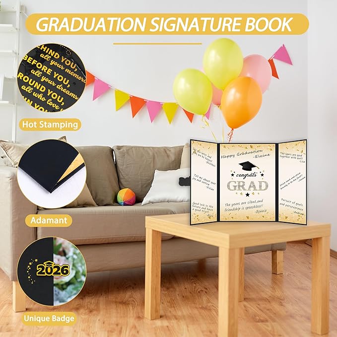 Vlipoeasn 2026 Graduation Guest Book Alternative, Black Gold Class of 2026 Graduation Party Decorations, Graduation Signature Book for 2026 College High School, Unique Graduation Gifts for Friends