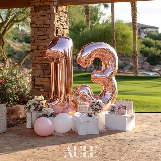 AULE 40 Inch Large 13 Number Balloons Rose Gold Big Foil Number Balloons Giant Helium Happy 13th Birthday Party Decorations for Women Huge Mylar 31 Anniversary Supplies