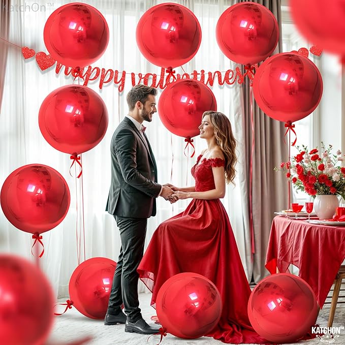 KatchOn, Huge Metallic Red Balloons - 22 Inch, Pack of 12 | Round 4D Mylar Balloon for Casino Theme Party, Red Party Decoration | Patriotic Party Decorations, Birthday, Anniversary, Graduation Decor