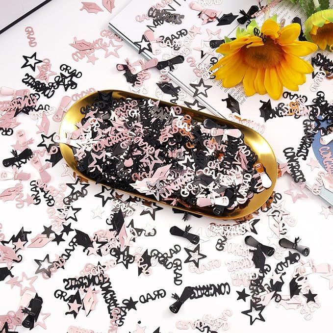 Pink and Black Graduation Confetti 2026, 1000 Pcs Congrats Grad Confetti Class of 2026 Party Table Centerpiece for Graduation Party Decorations