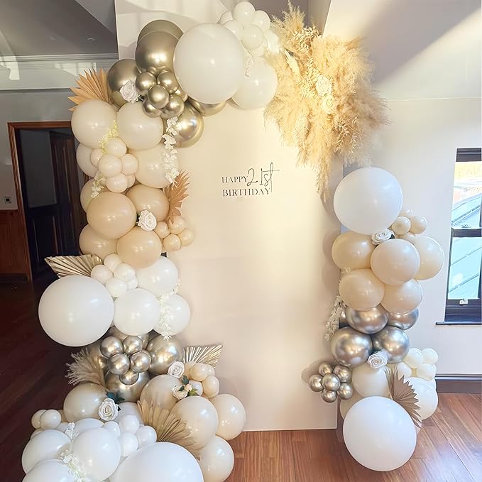 White Sand Gold Balloons, 60 Packs 12 Inch White Nude Balloons with Metallic Chrome Gold Beige Latex Balloons Party Decoration for Boho Birthday Wedding Bridal Baby Shower Engagement Anniversary