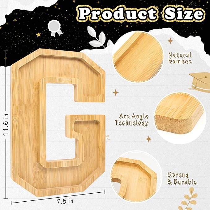 4PCS Wooden Graduation Decorations Number Charcuterie Board Box-(with 14 Balloons) GRAD Charcuterie Numbers Fillable Food Graduation Party Supplies Suitable for 2025 Party Graduation Decoration