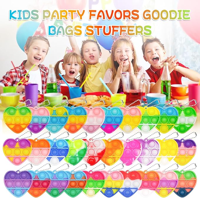 Pop Fidget Toys Bulk Its Valentines Day Gifts for Kids 30 Pack Valentines for Kids Classroom Valentines Day Party Favors Mini Heart Pop Fidget Keychain It Bulk Toys Valentine Goodie Bags Boys Girls