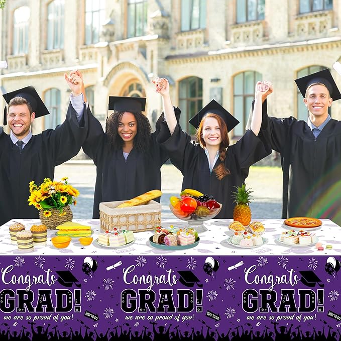 12Pack Graduation Tablecloth Party Decorations, Class of 2026 Congrats Grad Plastic Tablecover Party Supplies, Purple Rectangle Graduation Table Decorations for College High School Party, 54 x 108Inch