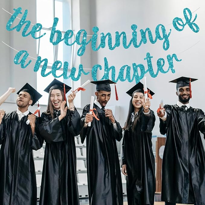 BEISHIDA The Beginning of A New Chapter Banner, Farewell party Decoration,Graduation Sign 2026 Banner,Happy retirement Supplies,Going away party Sign Garland,Graduation banner Glitter Lake Blue