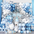 Winter Wonderland Balloon Arch Garland Kit, Baby Blue and White Balloons with Snowflake Star Foil Balloons for Ice Wonderland Christmas Baby Shower Princess Theme Birthday Party Decorations Supplies