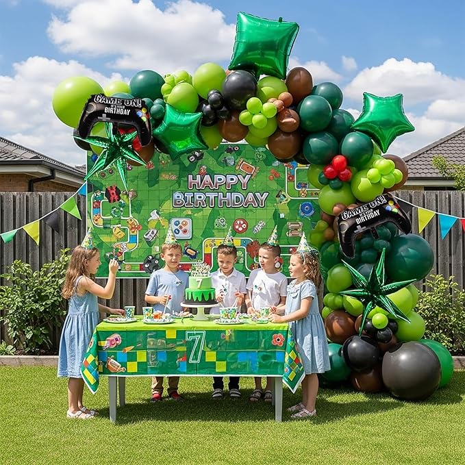 Video game Balloon garland kit 135pcs Green Black brown balloons with Controller Star mylar balloons Gamer night Decorations For Boy gaming birthday party supplies