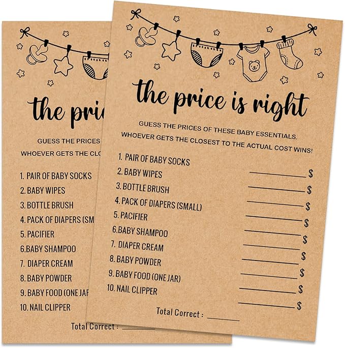 Baby Shower Game, The Price Is Right, 30 Game Cards Included, Kraft