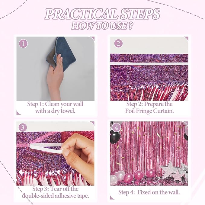 2 Pack Foil Fringe Backdrop - Laser Pink Shiny Tinsel Curtains for Party Decoration/Photo Booth Props - 3.3x6.6 FT Metallic Foil Backdrop for Birthday, Wedding, Graduation, Christmas.
