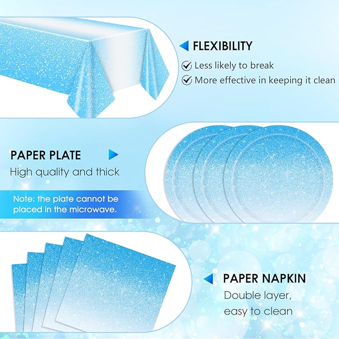41Pcs Ombre Blue Party Supplies Disposable Tableware Set Gradient Light Blue Paper Plates Napkins Tablecloth丨Baby Shower Wedding Anniversary Man Birthday Party Decorations Supplies,Serve 20