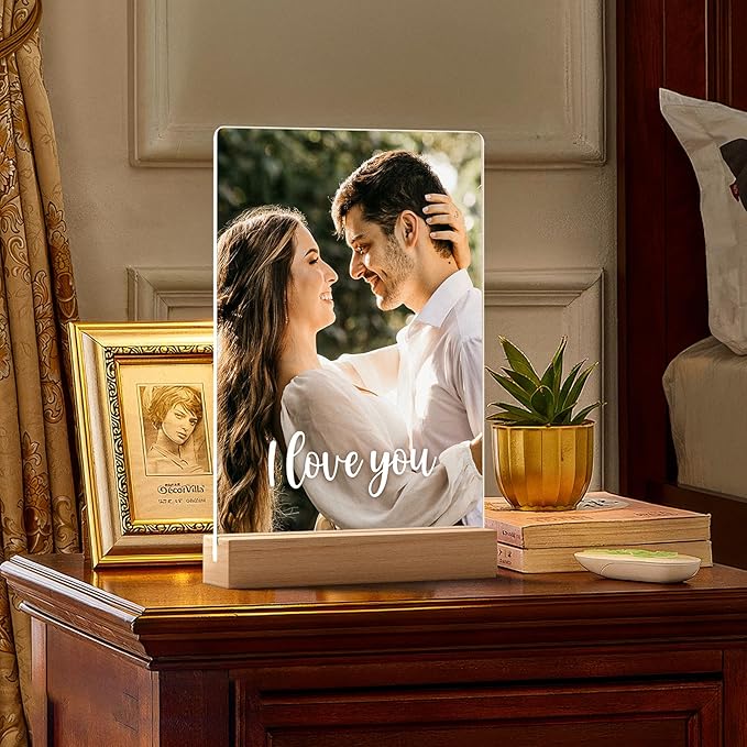 Custom Picture Frames with Photo, Personalized Photo Frame with Night Light, Customized Picture Frame, Personalized Anniversary Birthday Gifts for Women Men Girlfriend Boyfriend Her Him