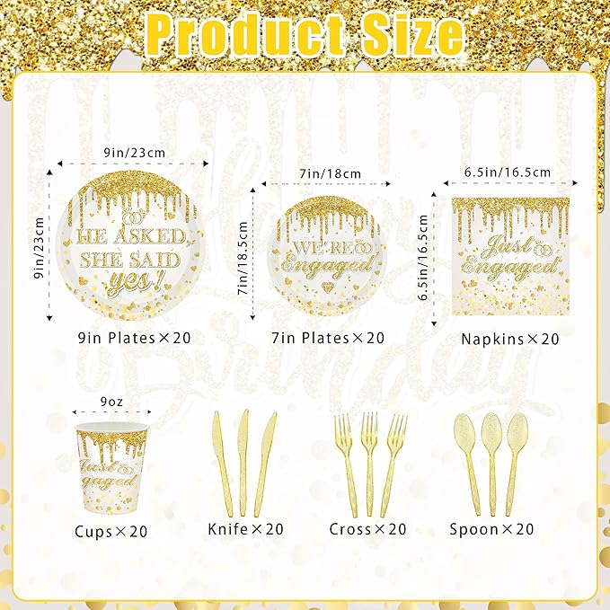 140Pcs Engagement Party Decorations He Asked She Said Yes Decorations Happy Engagement Plates and Napkins Tableware Set Wedding Proposal Decor Serves 20 Guests
