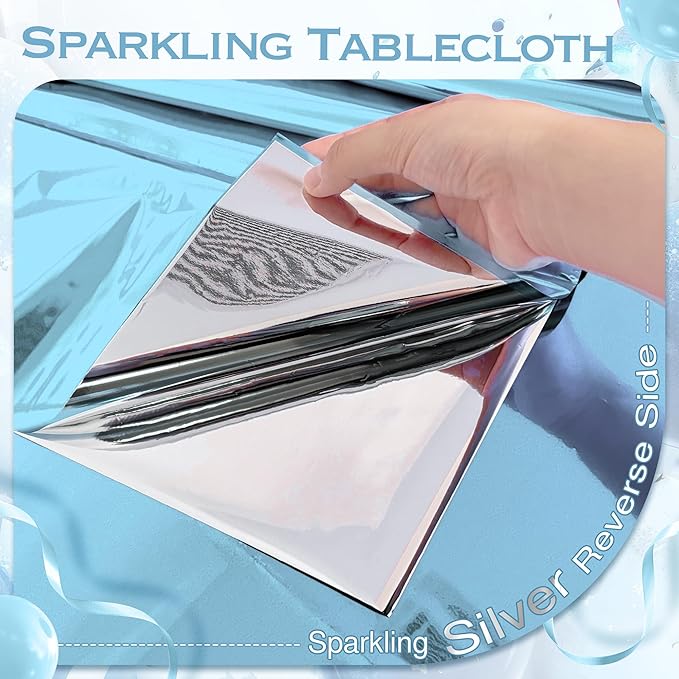 2Pcs Light Blue Foil Metallic Tablecloth Shiny Party Table Cloth 54" X 72" Disposable Rectangle Decoration for Thanksgiving Christmas Graduation Birthday Pary