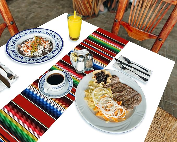 Oudain 6 Pcs Fiesta Tablecloth 108 x 54 Inch Plastic Tablecover Waterproof Mexican Tablecloth Mexican Striped Table Cover for Taco Night Festive Fiesta Wedding (Green,White,Red)
