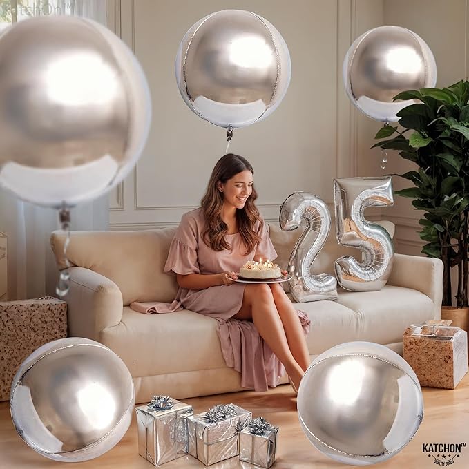 KatchOn, Huge Metallic Silver Balloons - 22 Inch, Pack of 12 | 4D Round Mylar Balloons for Silver Party Decorations, Birthday Party, Graduation Decorations 2026, Wedding, Engagement