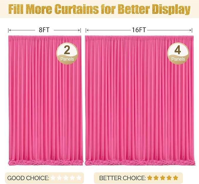 16x10FT Hot Pink Backdrop Curtains for Wedding Parties, Wrinkle Free Polyester Photography Backdrop Drapes for Wedding Baby Shower Birthday Parties Stage Background Stand Decorations 4x10ft,4 Panels