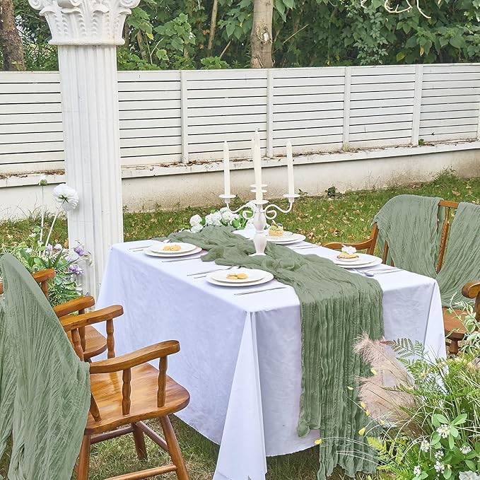 IVAPUPU 4 Pcs Cheesecloth Table Runner - 10ft Sage Green Easter Spring Boho Gauze Cheese Cloth Table Runners for Baby Shower Decoration Wedding Party Garden Farmhouse