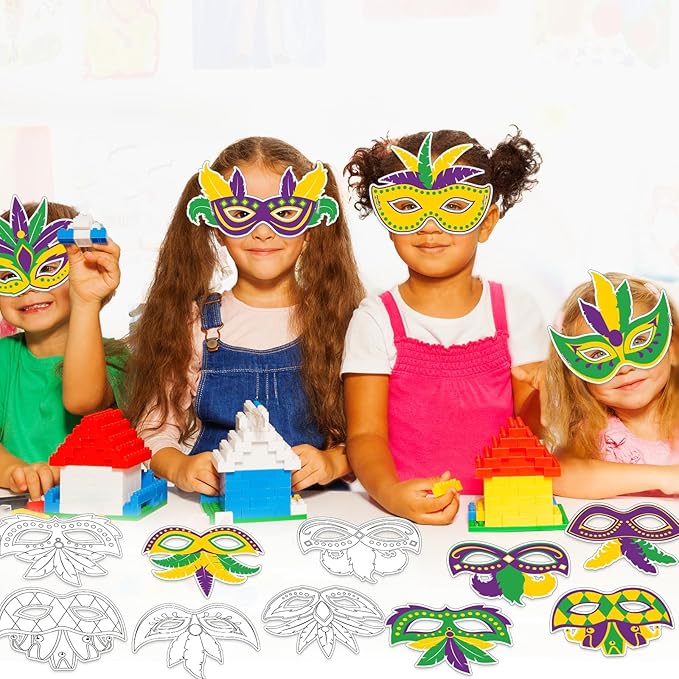 36 Set Carnival Coloring Mask Mardi Gras Paper Art Craft Kid Color Your Own Style Blank DIY Mask Masquerade Birthday Party Dress-Up Decorations Favor School Classroom Activity Game Supplies