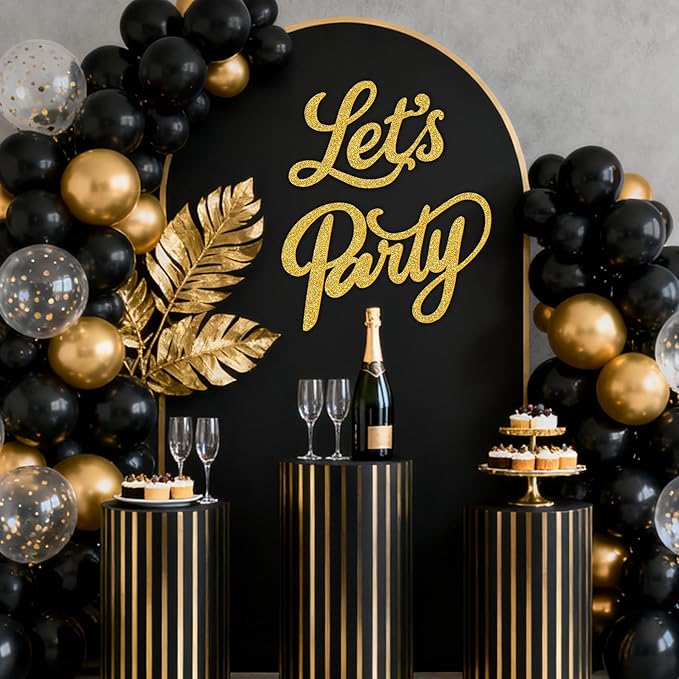 Babenest Let's Party Felt Sign, Gold Reusable Glitter Letter Banner for Backdrop, Balloon Arch Decor, Party Supplies for Graduation, Birthday, Wedding, Bachelorette, Christmas, Home Bar, Man Cave Wall Decorations