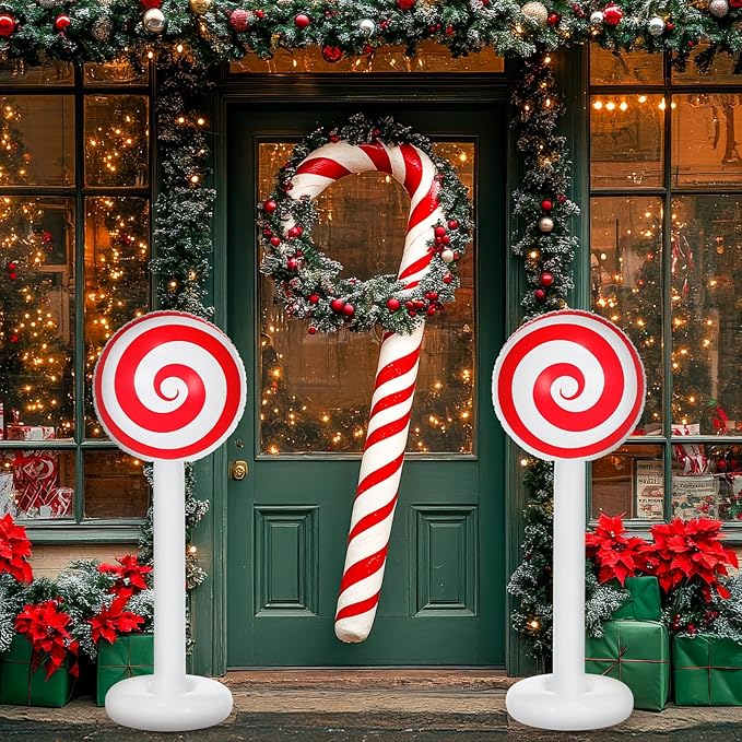 2 Pcs Christmas Inflatable Outdoor Decorations 4 FT Christmas Candy Inflatable Column Decoration for Winter Xmas Lawn Yard Garden Home Decor