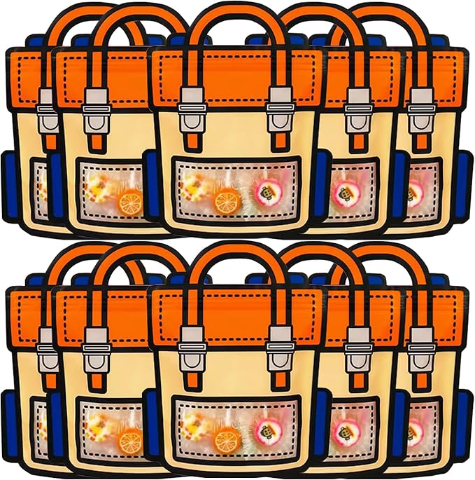 Muitcdo 30 PCS Orange Party Favor Bags for Kids, Children Goodie Bags with Stand-up Bottom, Grip Seal Bulk Gift Bag, Students Treat Bag, Cute Snack Candy Bags for Birthday, Back to School, Classroom