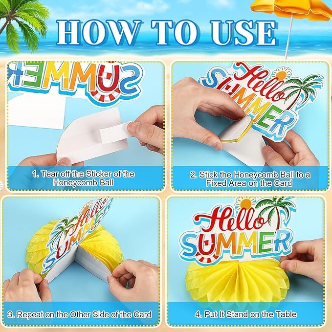 JULMELON 8PCS Summer Party Decorations Honeycomb Centerpiece, 3D Double Side Summer Beach Pool Party Table Toppers for Hawaiian Theme Party Decorations Hello Summer Beach Party Favors Supplies