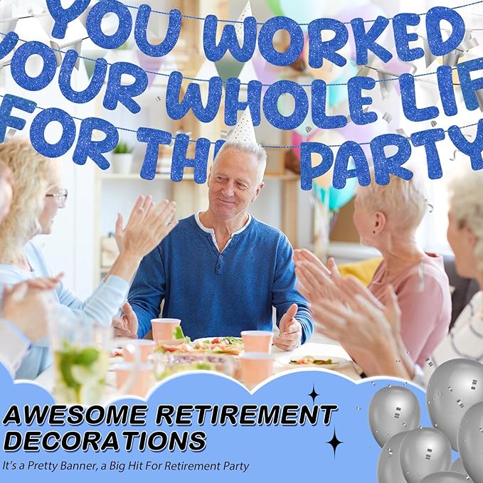 Fulmoon Pre Strung You Worked Your Whole Life for This Party Banner Funny Retirement Glitter Banner Graduation Party Decorations Going Away Supplies for Men Women Gifts, No DIY(Navy Blue)