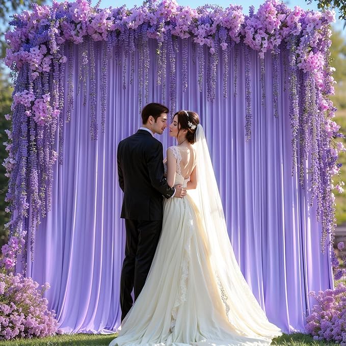 Wish Care Lavender Backdrop Curtain 8 Panels - Wrinkle-Free Polyester Photography Drapes for Baby Shower & Birthday Party - 32 X10FT