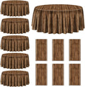 6 Pcs Wood Grain Tablecloths for Round Table Western Party Decorations Plastic Western Party Tablecover for Cowboy Party Decorations Little Cowboy Birthday Baby Shower Vintage Farmhouse, 84 x 84in (6)