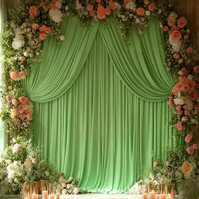 24x10FT Sage Green Backdrop Curtains for Wedding Parties, Wrinkle Free Polyester Photography Backdrop Drapes for Wedding Baby Shower Birthday Parties Stage Background Stand Decorations 4x10ft,6 Panels