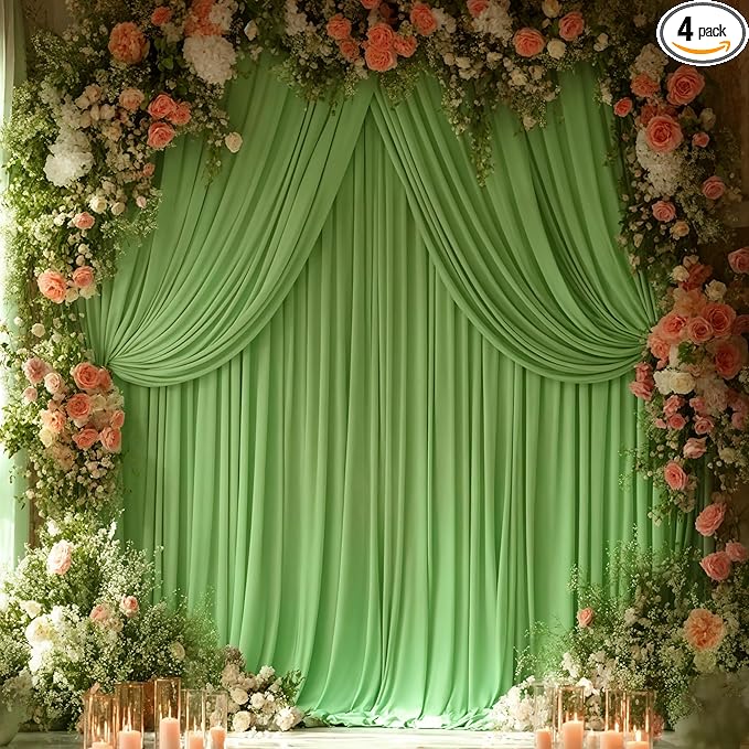 16x10FT Sage Green Backdrop Curtains for Wedding Parties, Wrinkle Free Polyester Photography Backdrop Drapes for Wedding Baby Shower Birthday Parties Stage Background Stand Decorations 4x10ft,4 Panels