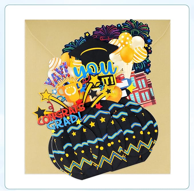 FaCraft Pop Up Graduation Card 2026 - Yay You Did It 7.8x5.5 3D Honeycomb Centerpiece Happy Graduation Greeting Cards with Golden Envelope & Seal, Congrats Grad Card for High School College PHD Master