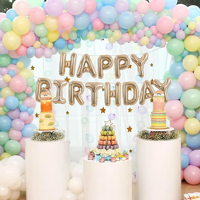 TONIFUL Happy Birthday Balloons Banner 16 Inch Mylar Foil Letters Birthday Sign Reusable for Girls Boys Kids & Adults Birthday Party Decorations Supplies（Champagne Gold ）