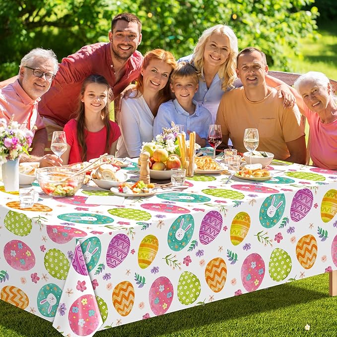 Ragnhild 3 Pack Easter Tablecloth Party Decorations, Easter Eggs Bunny Plastic Tablecloth Table Decor, Watercolor Spring Disposable Rectangle Table Cover for Home, Kitchen, Dining Room, 54 x 108 Inch
