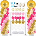 Kasyat 2 Set Pink Cheetah Print Balloon Column Stand Kit, Pink Leopard Print Balloon Garland Arch Kit Adjustable Stands for Jungle Safari Animal Baby Shower Wild One Birthday Party Decorations