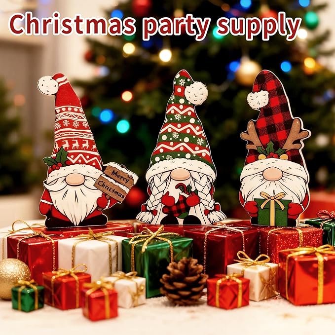 3Pcs Christmas Gnomes Decorations Indoor Christmas Table Decor Wooden Gnomes for for Home,Fireplace Mantel,Shelf,Office Desk,Party Decor-Xmas Holiday Decorations