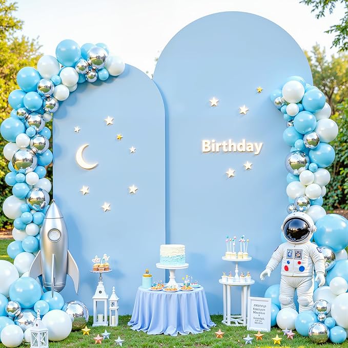 Baby Blue Arch Backdrop Covers - 7.2FT, 6FT Spandex Fitted Wedding Arch Stand Covers Round Top Chiara Stretchy Arch Backdrop Cover for Wedding Birthday Party Decoration