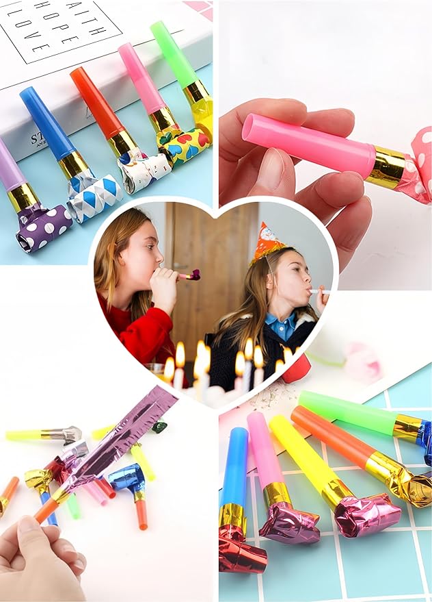 30-Pack Colorful Party Blowouts Noise Makers - Squawker Horns for Birthday, Wedding, New Year, Graduation - Fun Creative Toy Whistles with Automatic Roll-Out & Durable Material (Random Colors)