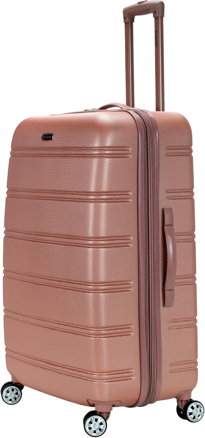 Rockland Melbourne Hardside Expandable Spinner Wheel Luggage, Checked Large 28", Rose Gold