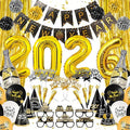 Happy New Year Party Decorations Supplies 2026- Hats, Banner, Glasses, Foil Balloon and Fringe Curtains, New Years Eve Black and Gold Party Decorations