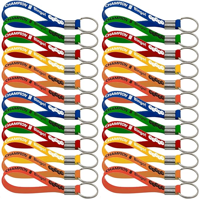 24 Pieces Bingo Party Rubber Keyrings - Bingo Night Party Favors Supplies Decorations Goodie Bag Favor Stuffer Bingo Champion Birthday Silicone Keychains